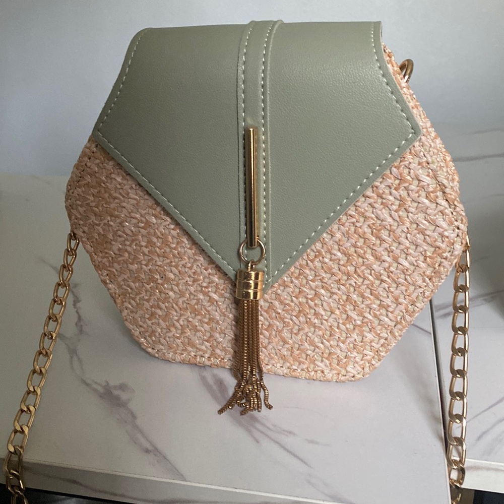 Rattan Purse with Metal Chain